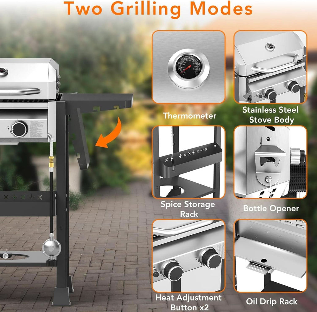 Propane Gas Grill 2 Burner Stainless Steel Outdoor Cooking Area-3