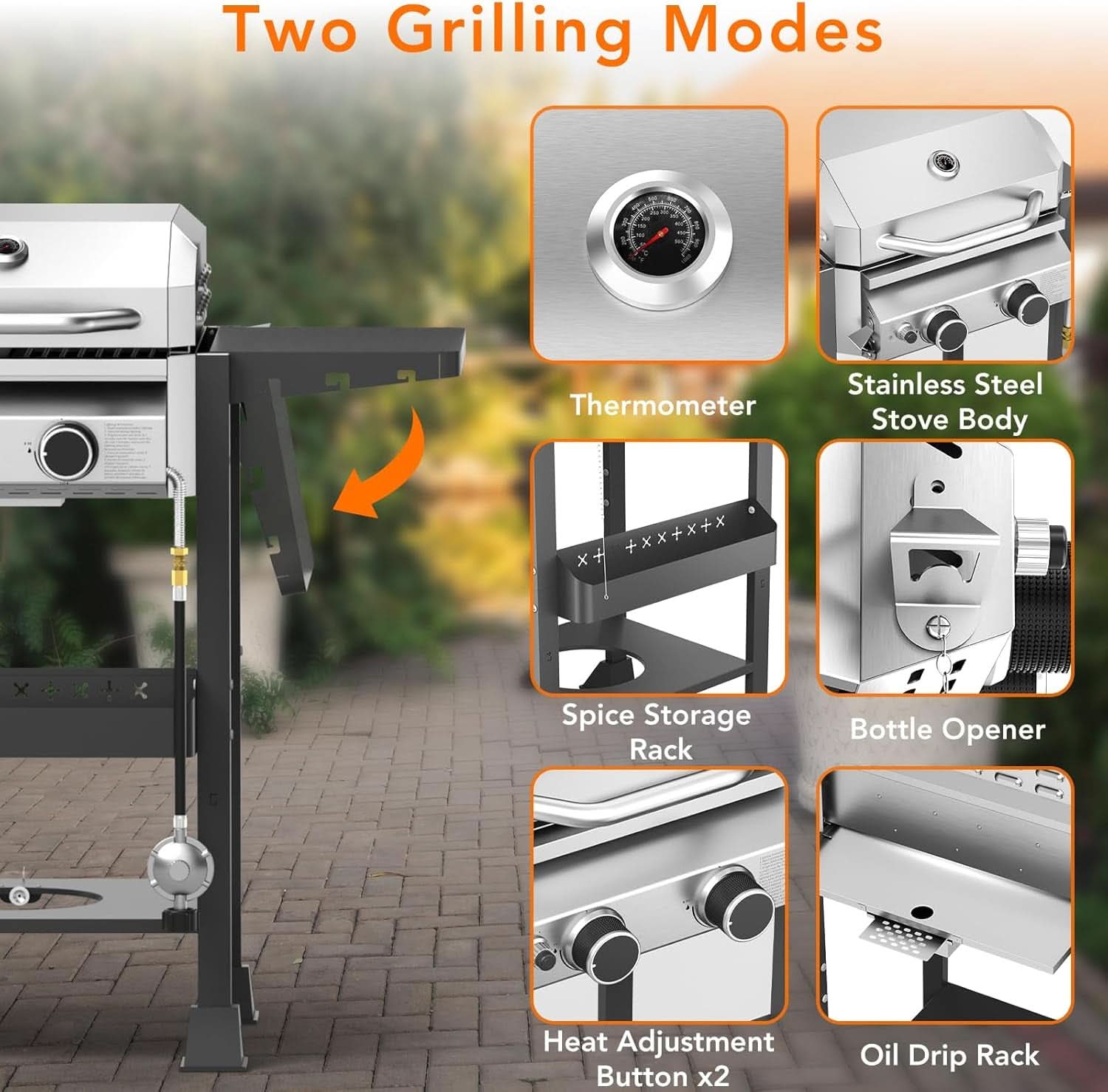 Propane Gas Grill 2 Burner Stainless Steel Outdoor Cooking Area-3
