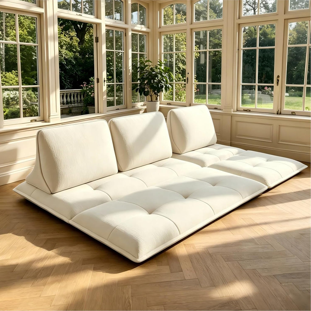 Beige Microfiber Sectional Sofa Daybed With Ottoman-3