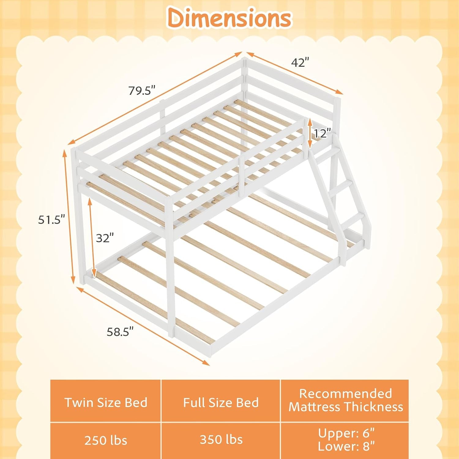Durable Engineered Twin Over Full Bunk Bed Frame System-1