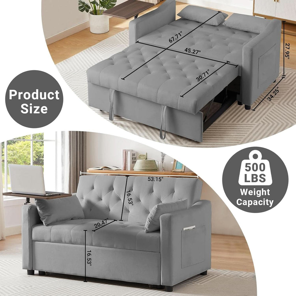 Grey Adjustable Backrest Convertible Sleeper Sofa Bed-1