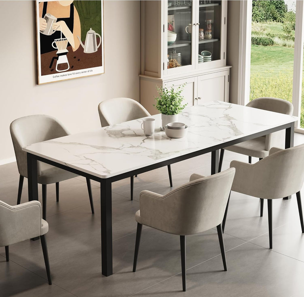 78 Inches Marble Industrial Rectangular Dining Table-4