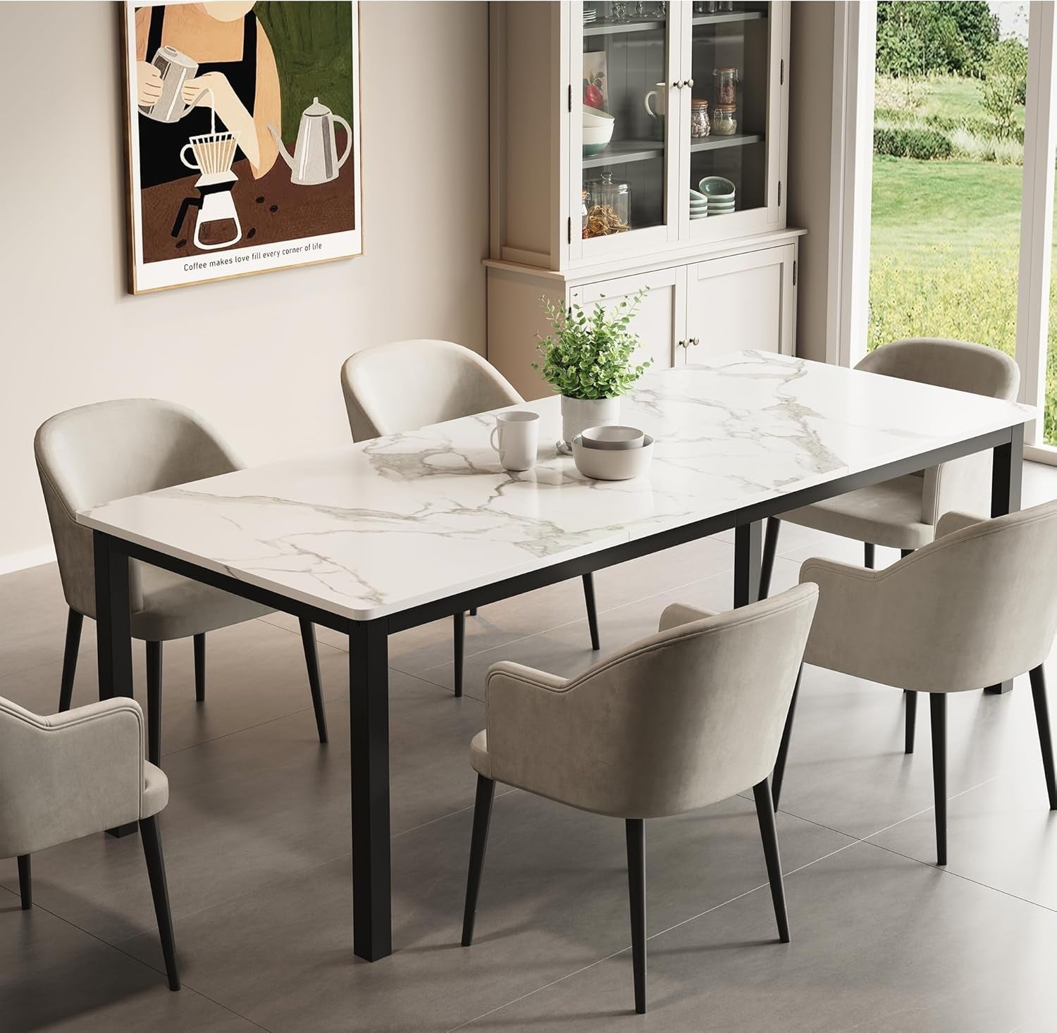 78 Inches Marble Industrial Rectangular Dining Table-4