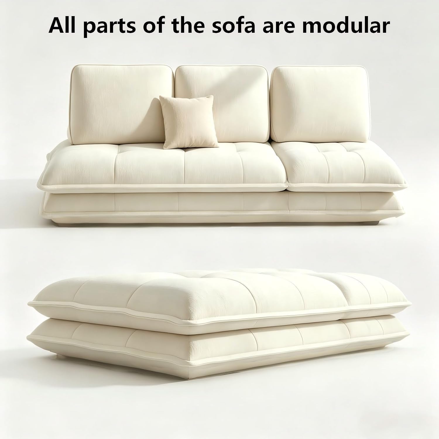 Beige Microfiber Sectional Sofa Daybed With Ottoman-2