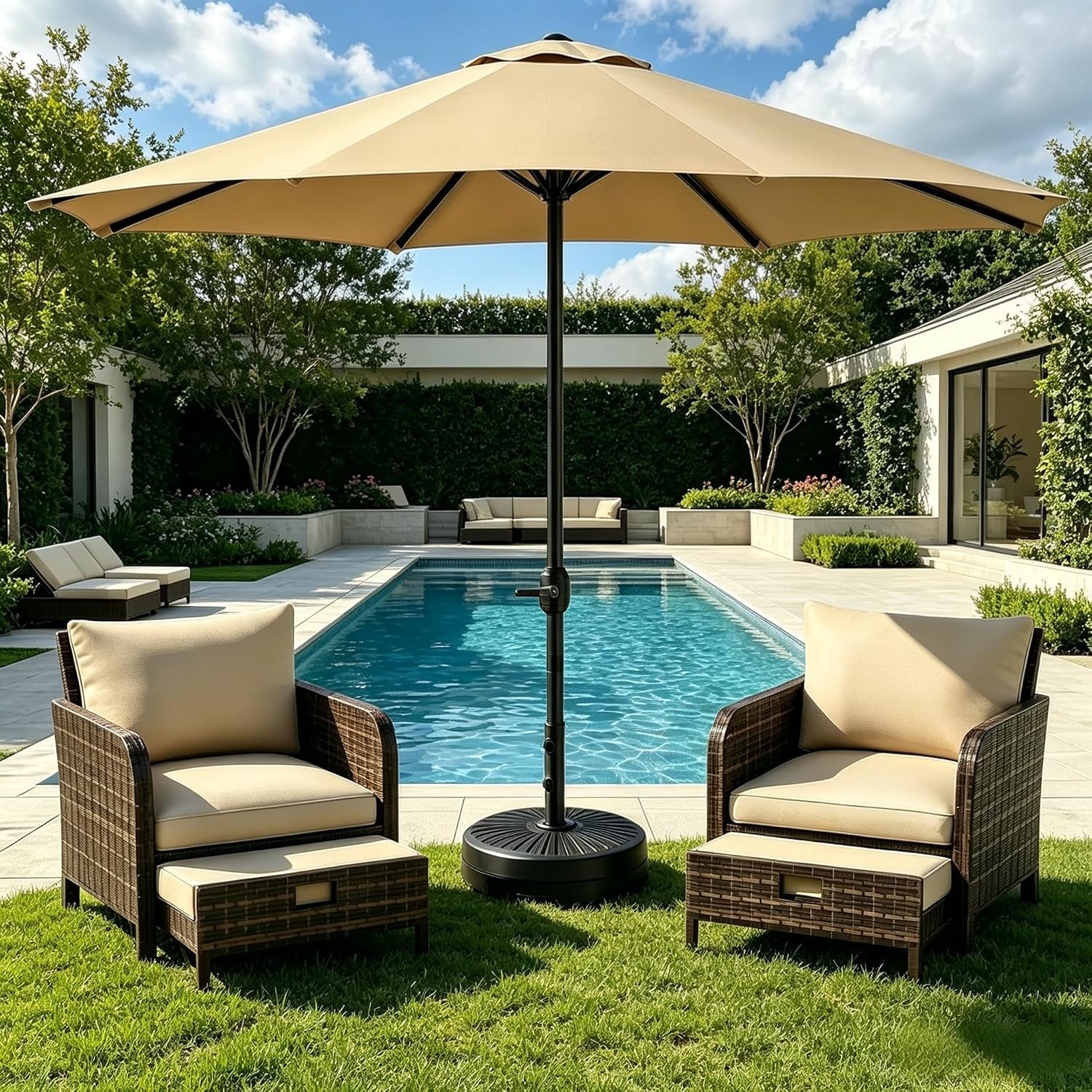 9Ft Patio Umbrella With Easy Crank UV Protection Coated-0