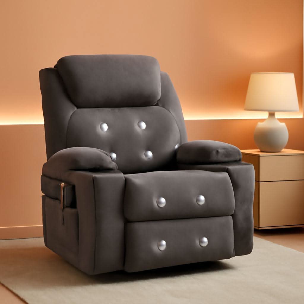 Gray Massaging Recliner With Cupholders Extendable Footrest-0