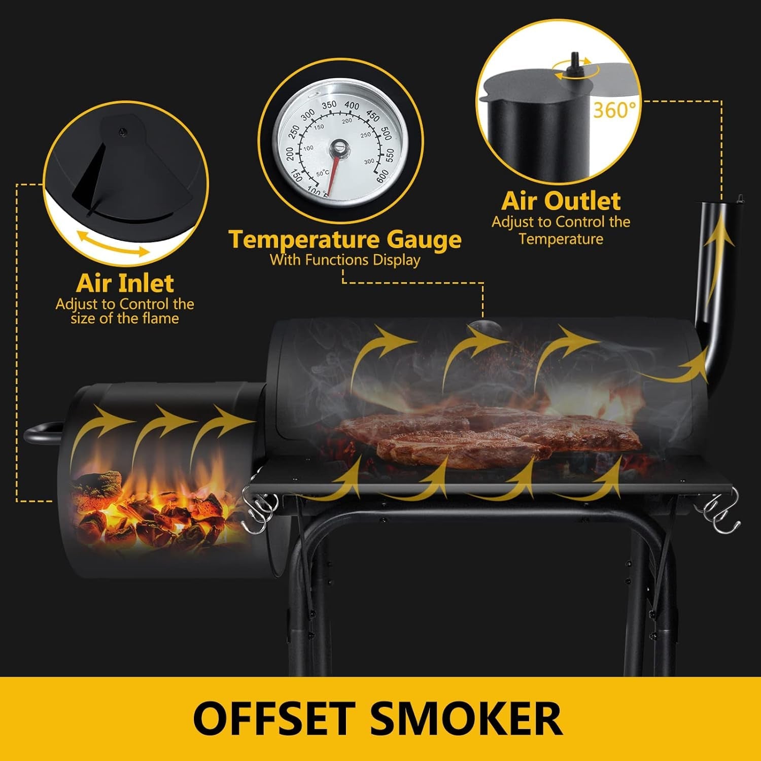 Fourteen Inch Durable Charcoal Grill Offset Smoker-3