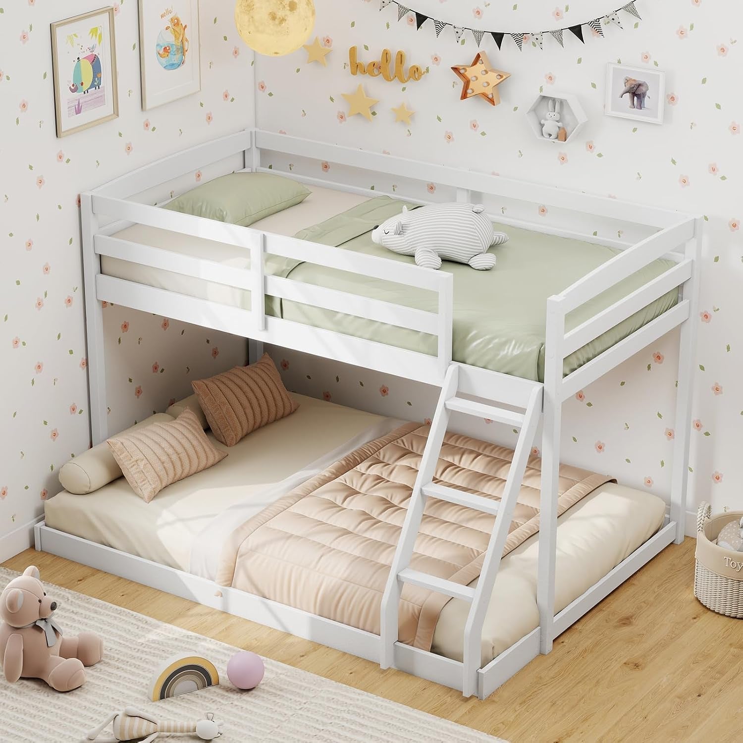 Durable Engineered Twin Over Full Bunk Bed Frame System-2