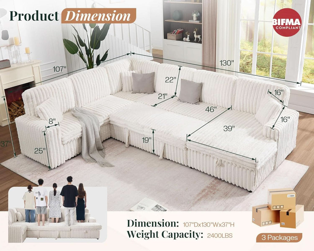 One Hundred Thirty Inch Sleeper Sofa With White Faux Fur-2