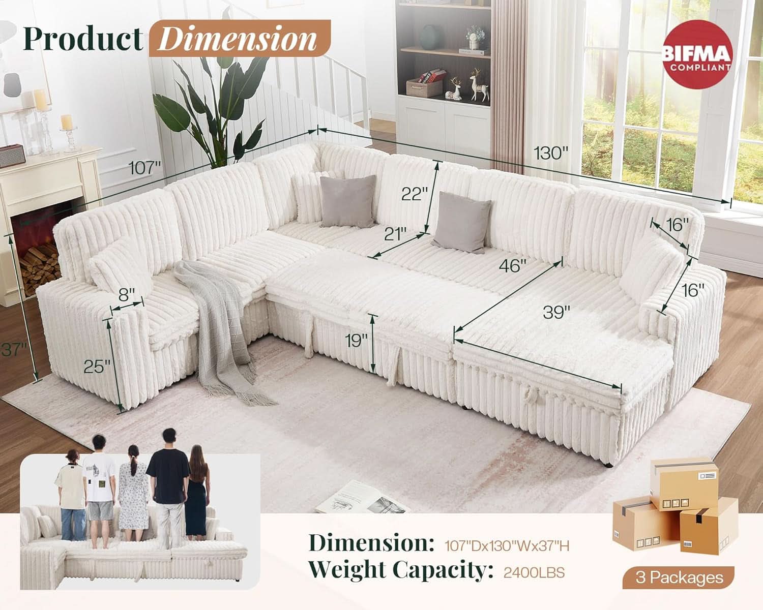 One Hundred Thirty Inch Sleeper Sofa With White Faux Fur-2