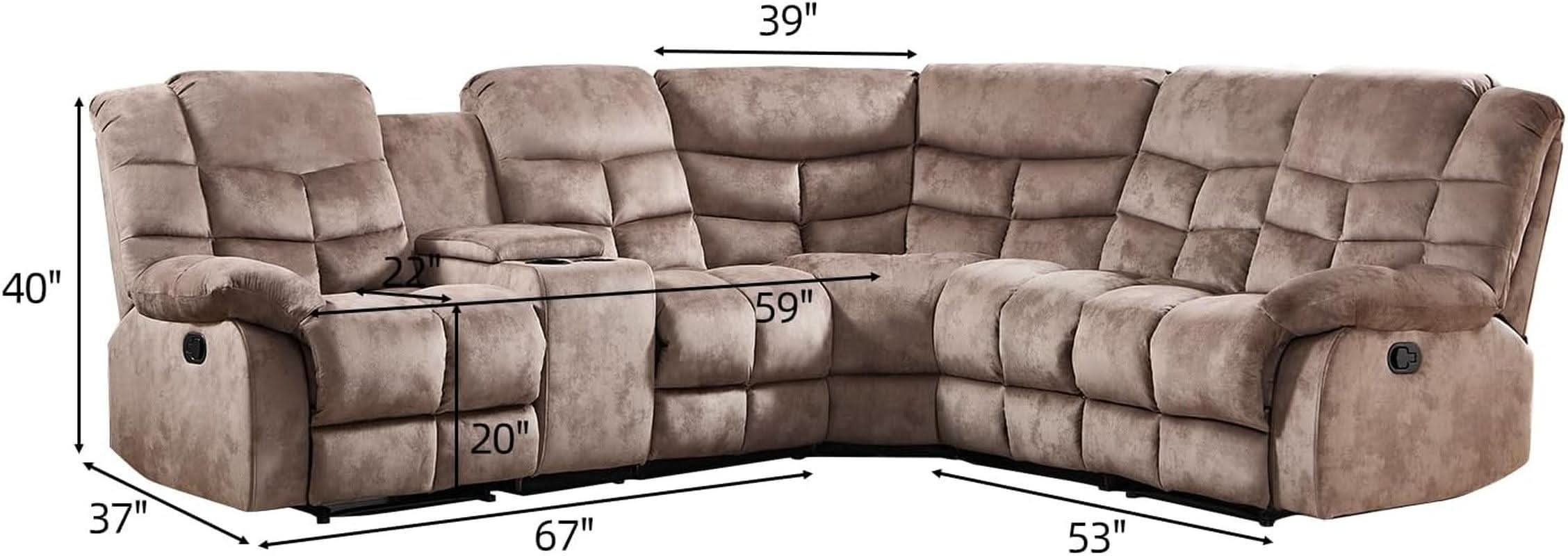 Brown Manual Reclining Sectional Sofa With Cup Holders-1