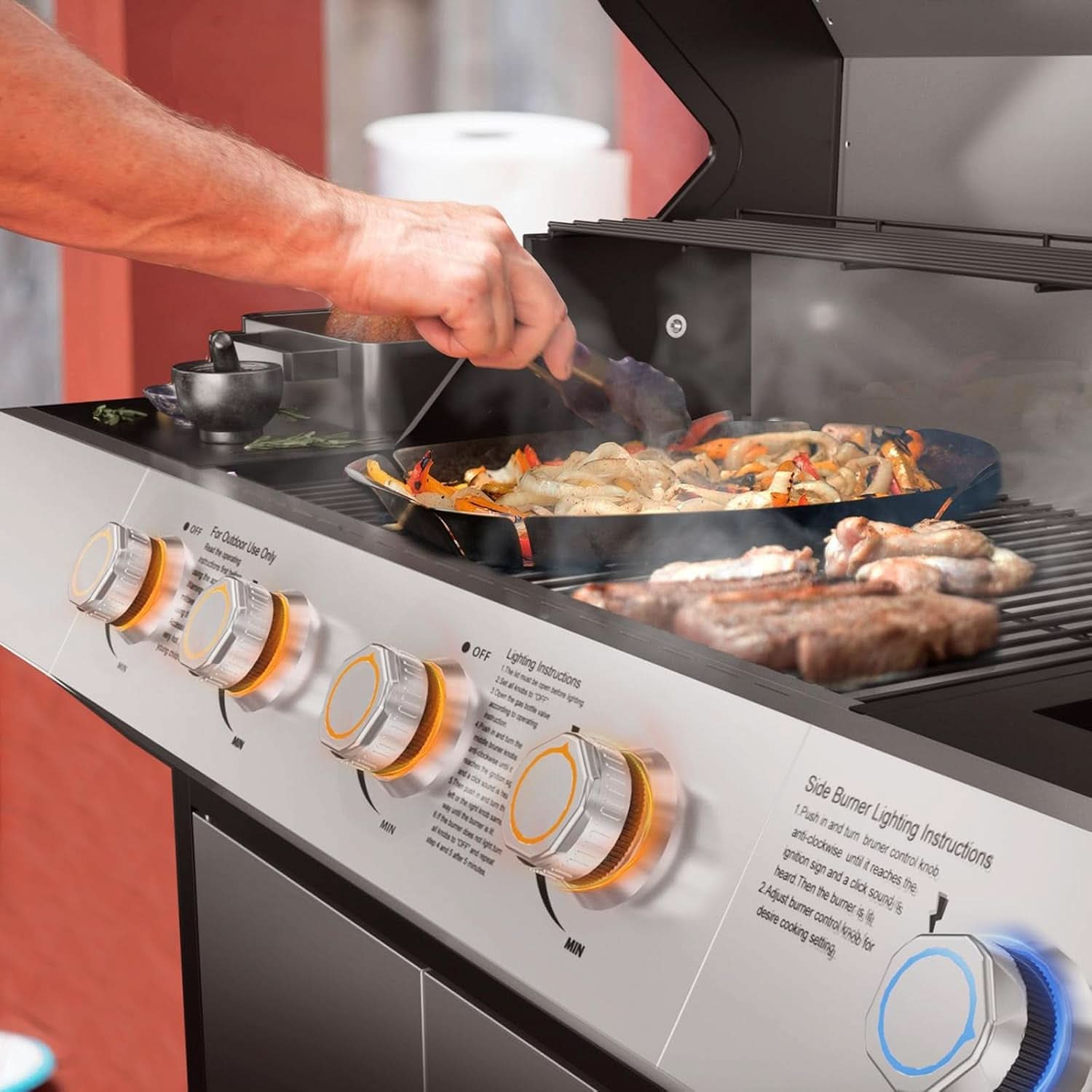 Propane Gas Grill With LED Knobs And Visual Glass Panel Outdoor-1