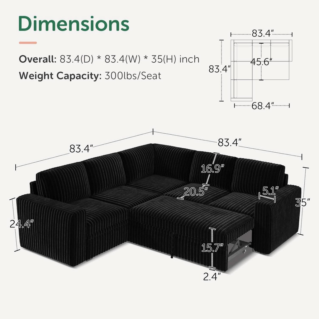 Modular Sleeper Sectional Sofa Charcoal With Storage-1