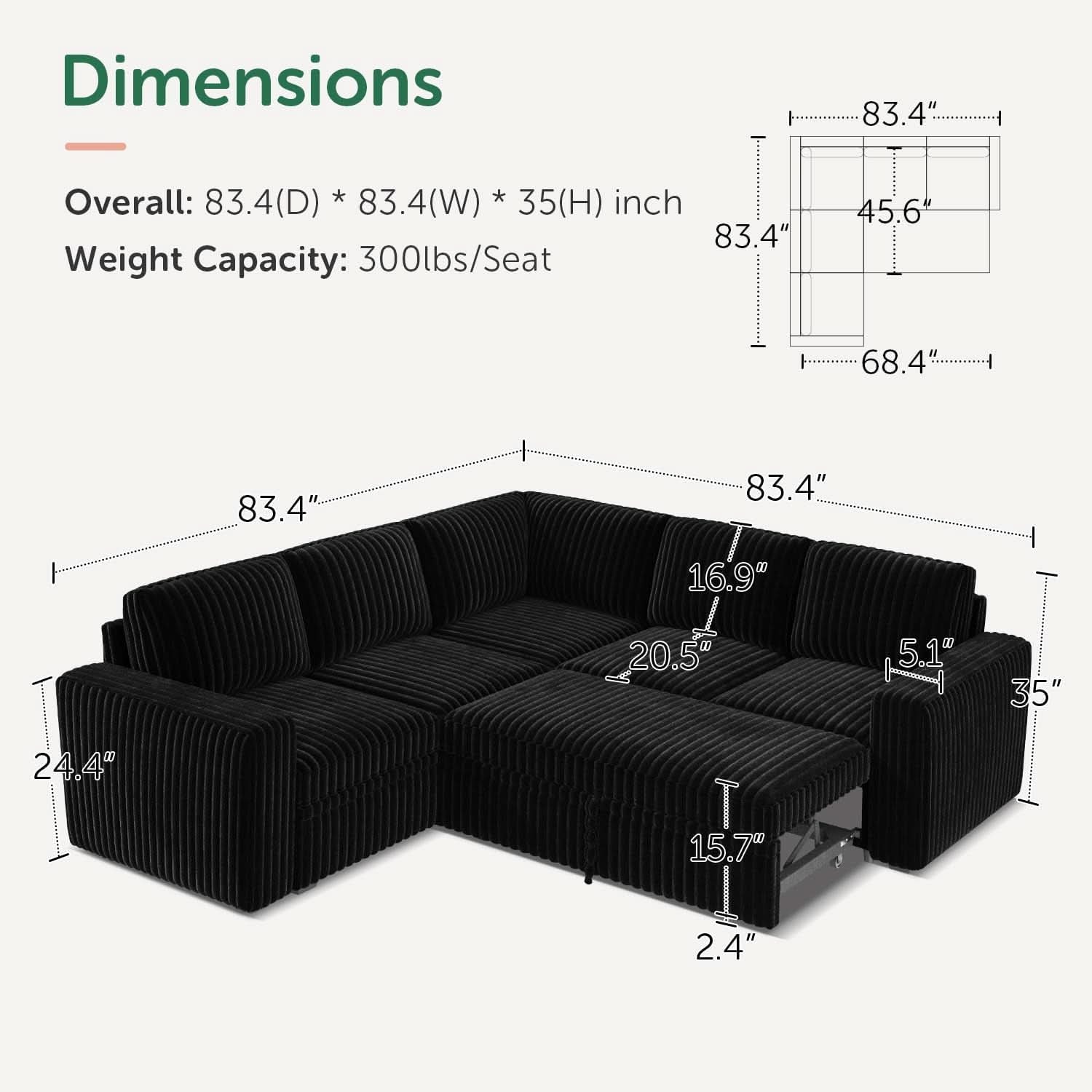 Modular Sleeper Sectional Sofa Charcoal With Storage-1