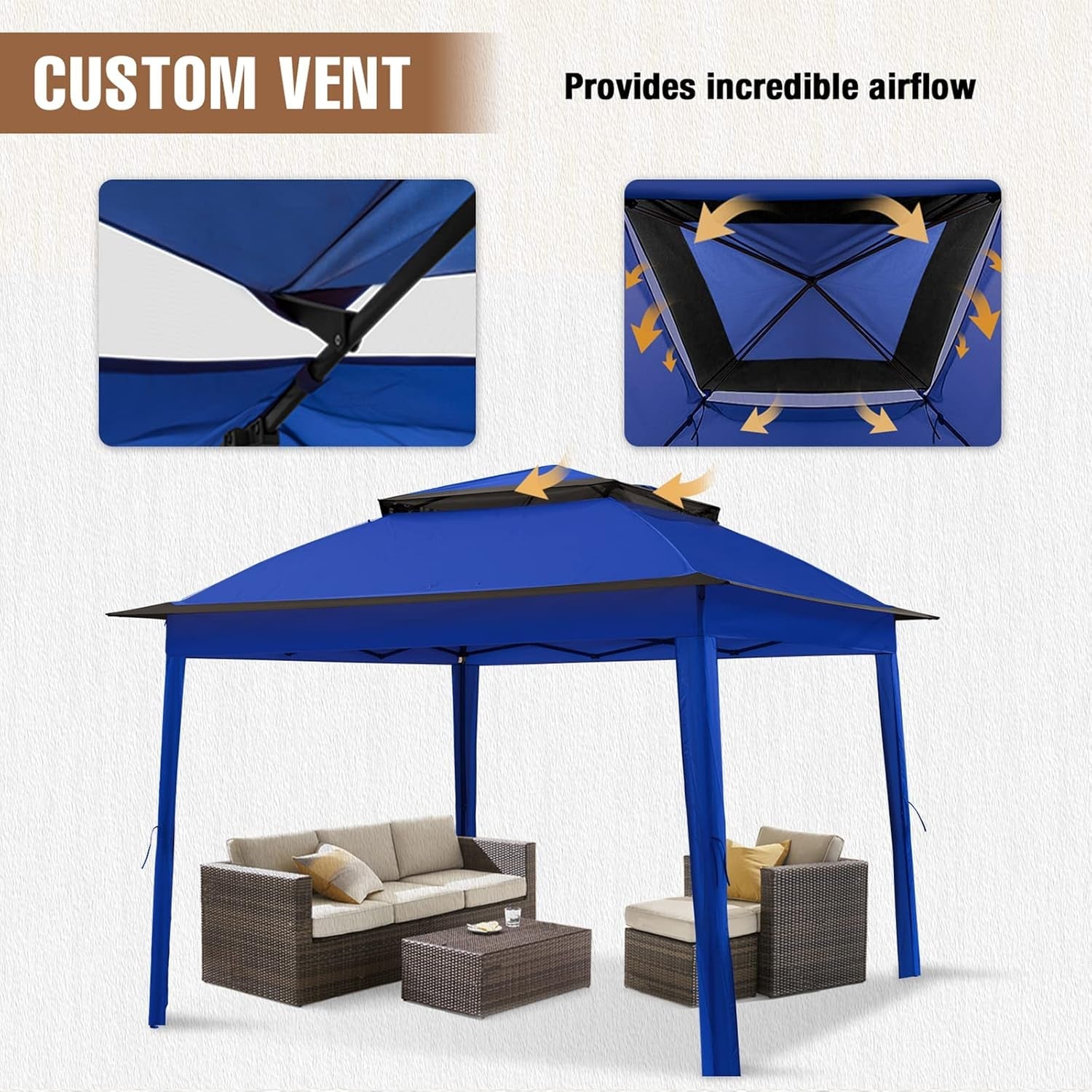11x11Ft Pop Up Gazebo Blue UV Protection Netting UPF50-4