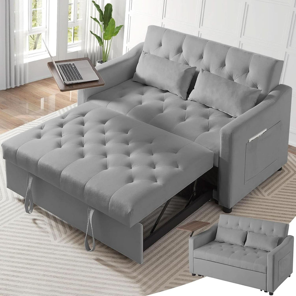 Grey Adjustable Backrest Convertible Sleeper Sofa Bed-0
