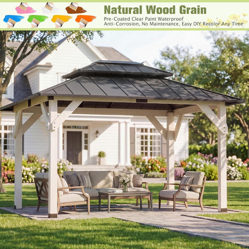 10x12 Wooden Gazebo With Galvanized Rainproof Roof-1