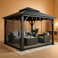 12x14 Grey Hardtop Gazebo With LED Illumination System-0