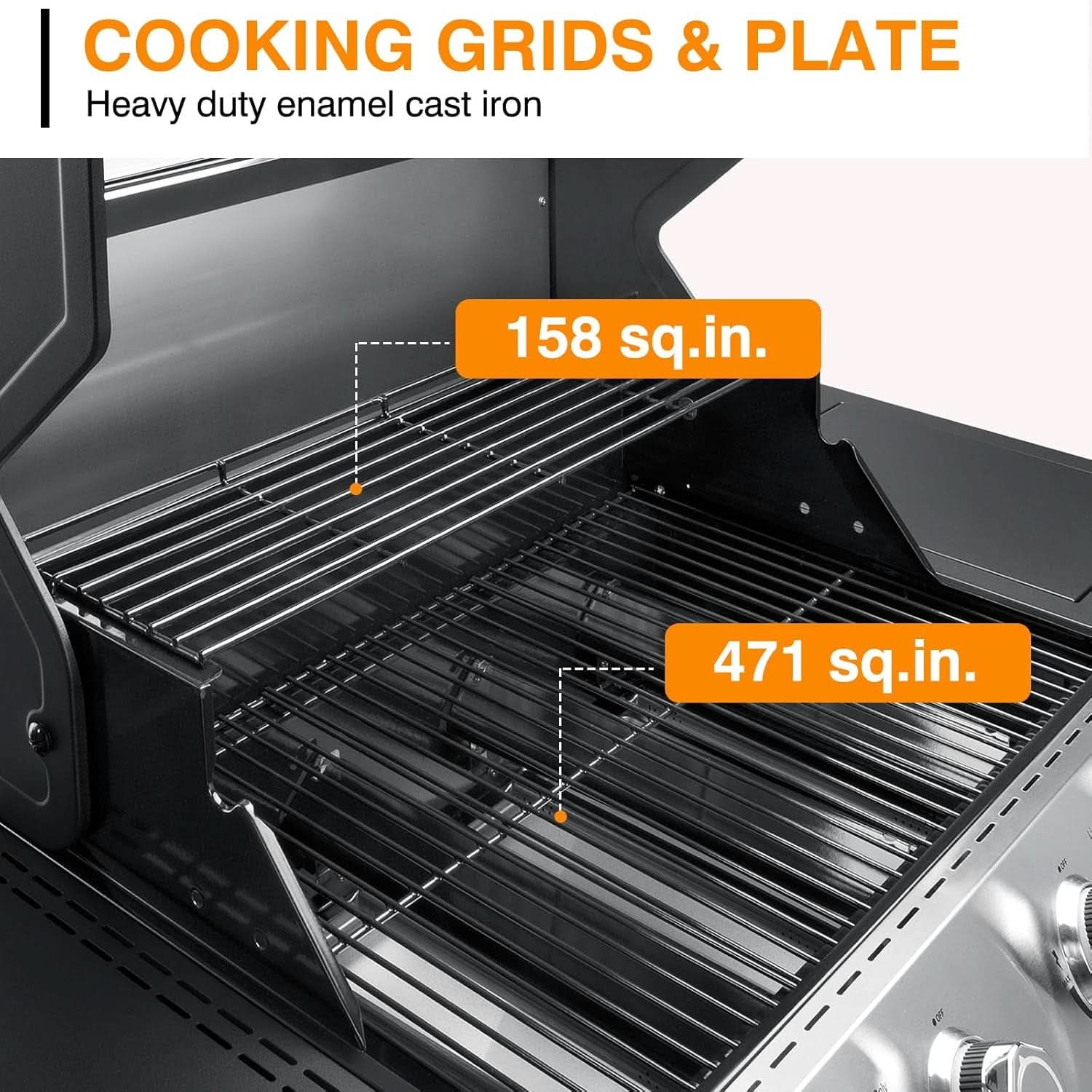Propane Gas Grill With LED Knobs And Visual Glass Panel Outdoor-3