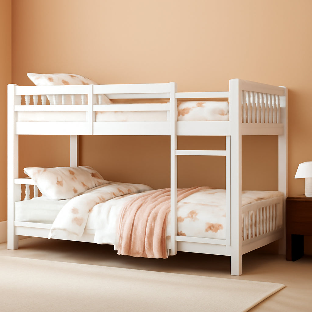 Low Profile White Solid Wood Twin Over Bunk Bed Guardrails-0