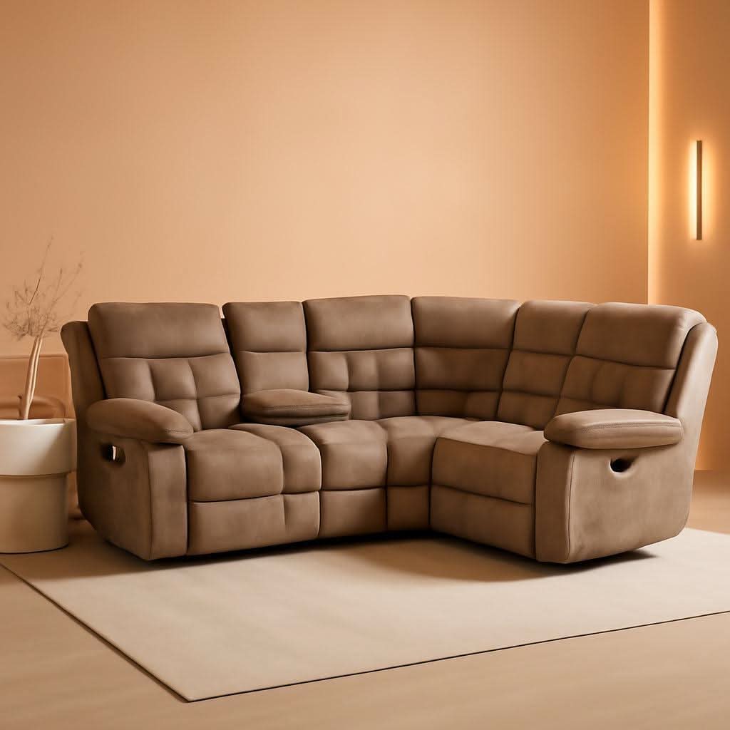 Brown Manual Reclining Sectional Sofa With Cup Holders-0