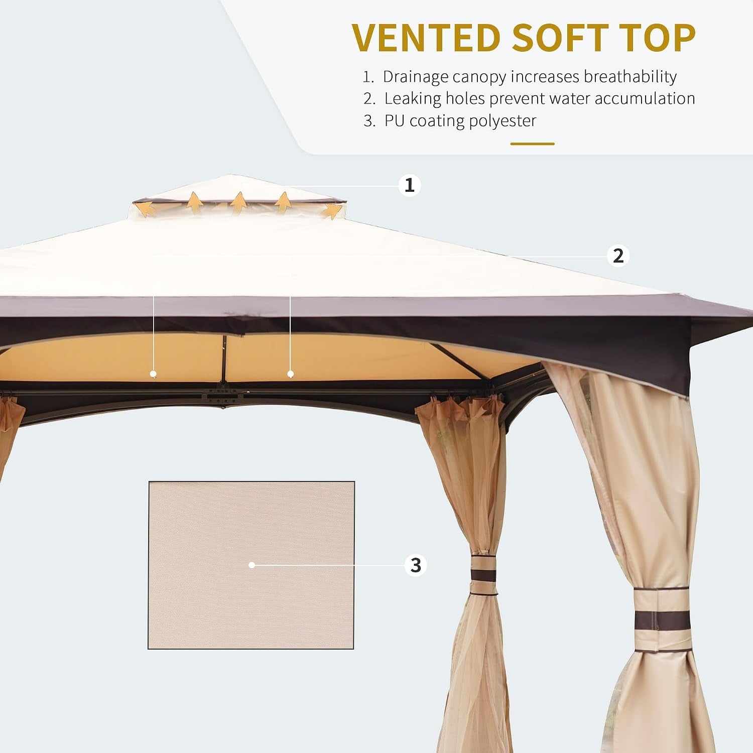 10x12 Outdoor Gazebo With Netting Weatherproof Frame-2