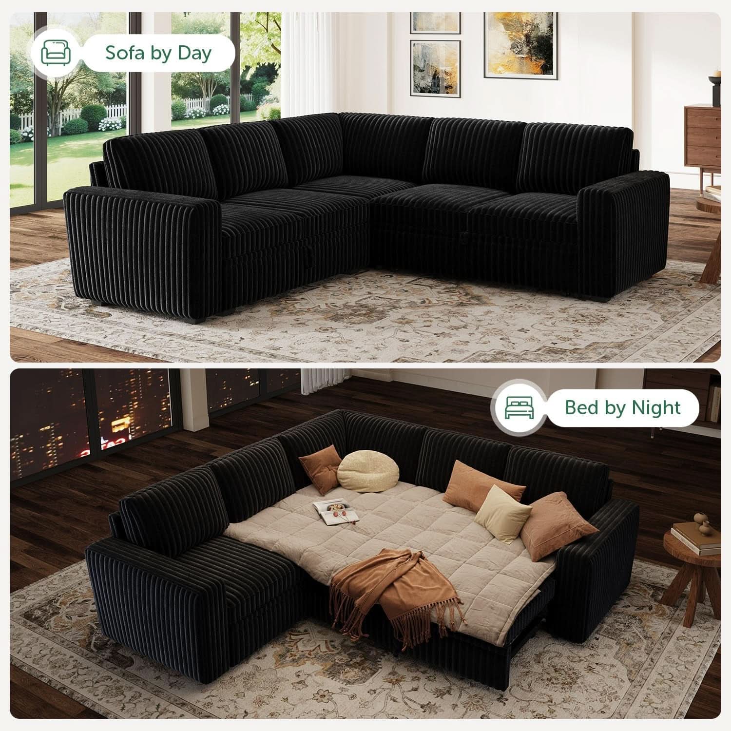 Modular Sleeper Sectional Sofa Charcoal With Storage-3
