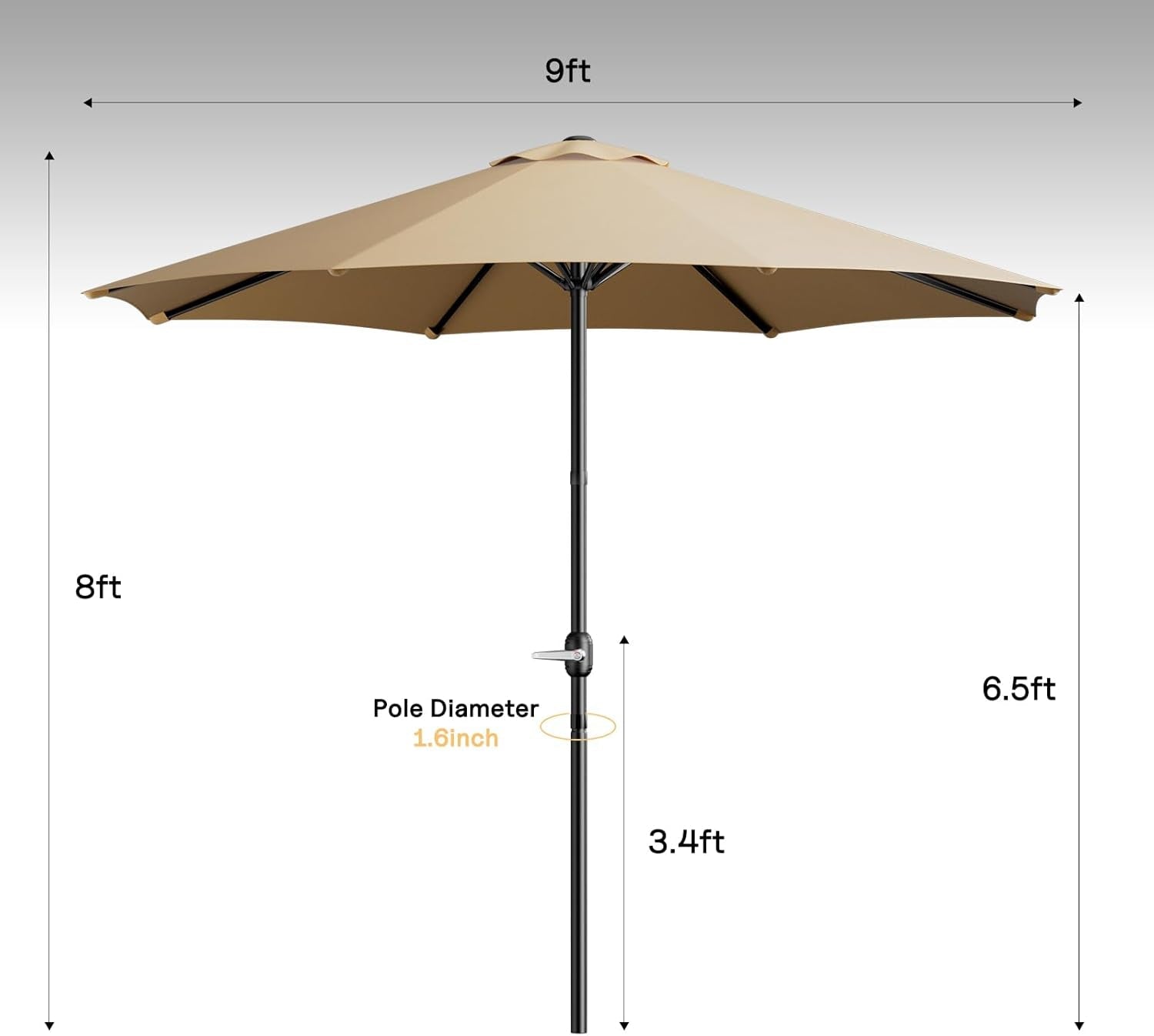 9Ft Patio Umbrella With Easy Crank UV Protection Coated-3