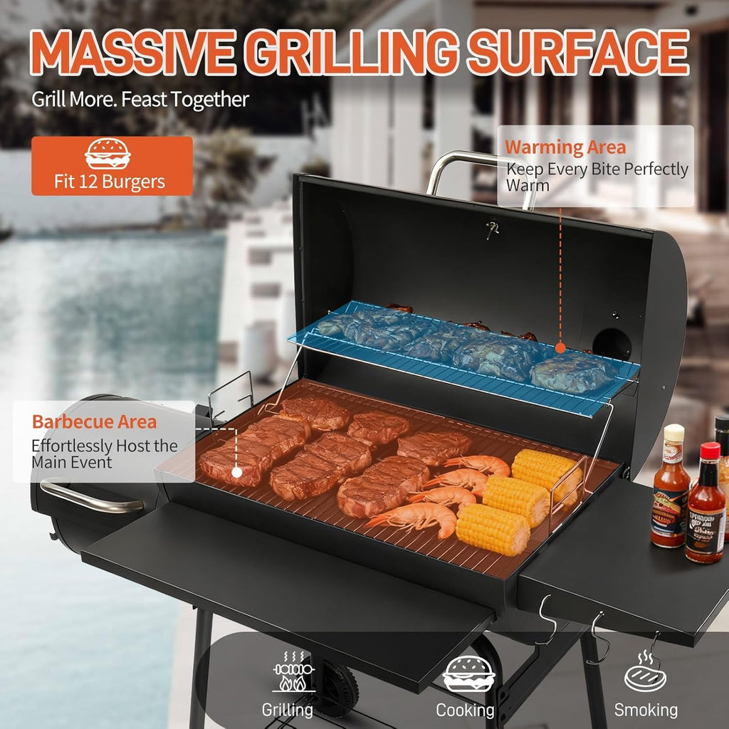Barrel Charcoal Grill With Offset Smoker Large Capacity-1