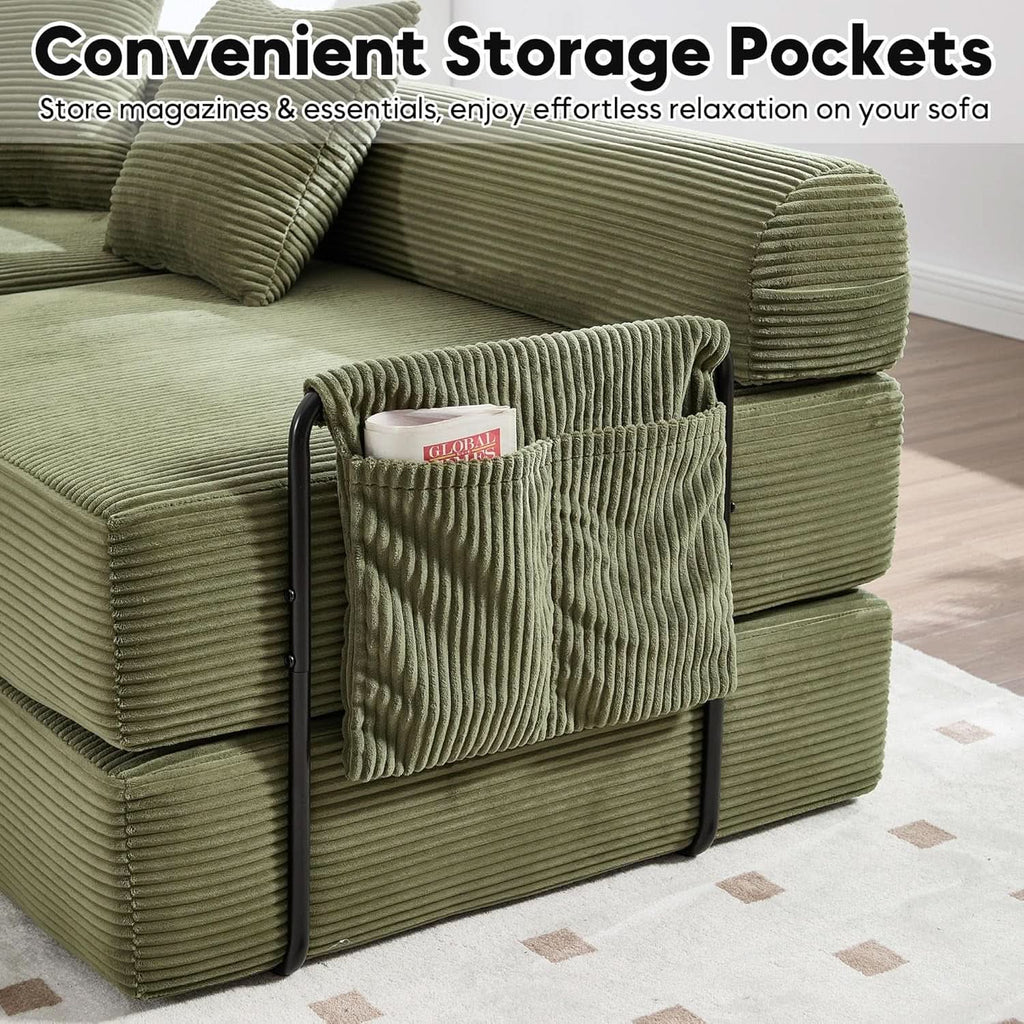Olive Green Corduroy Premium Modular Sleeper SofaBed-3
