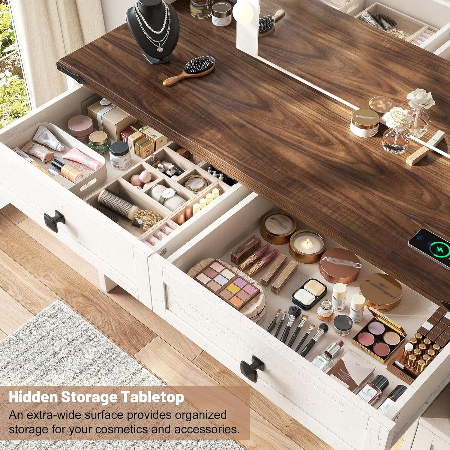Celestial White Makeup Vanity Desk With Illumination-1