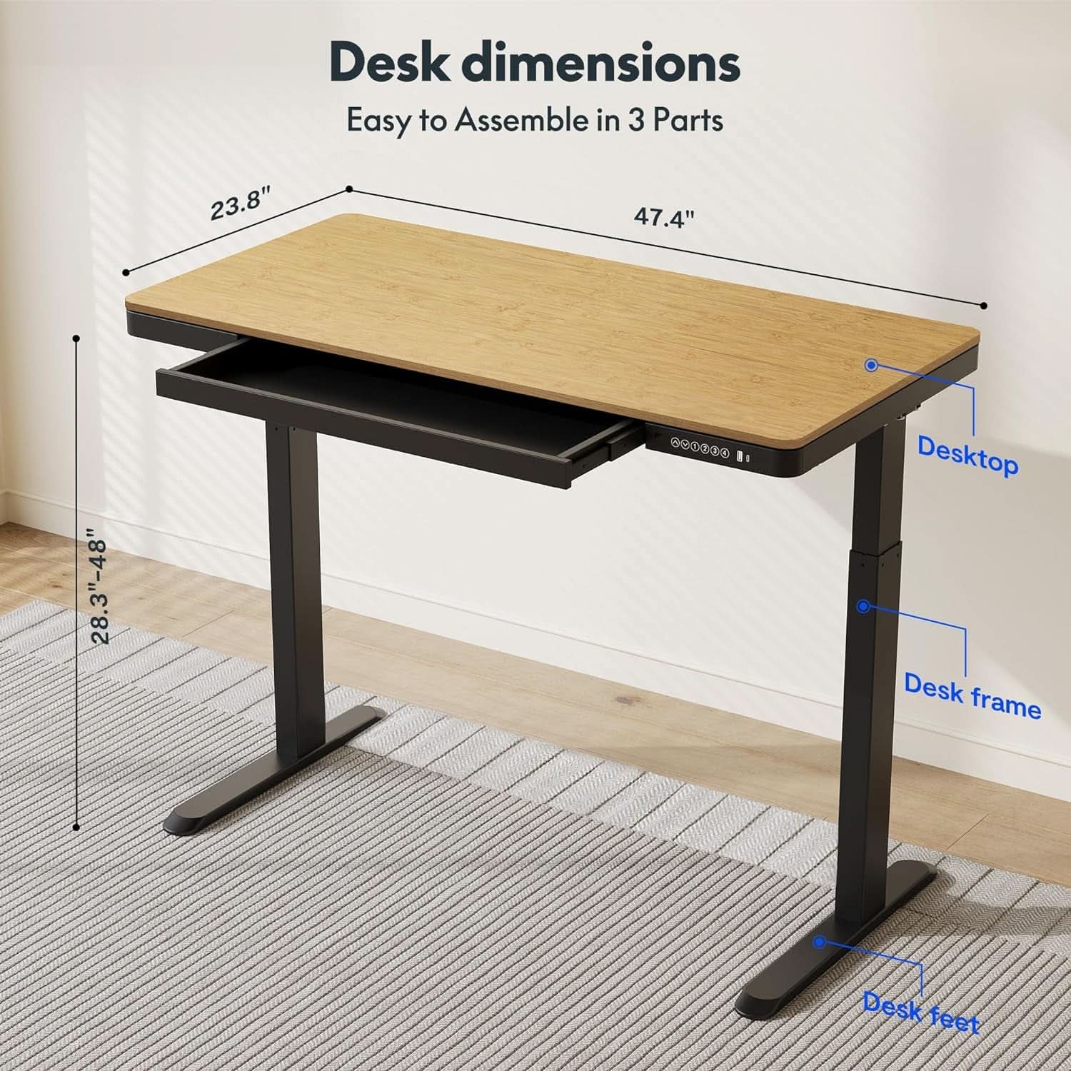 Electric Standing Desk With USB Ports And Adjustable Height-2