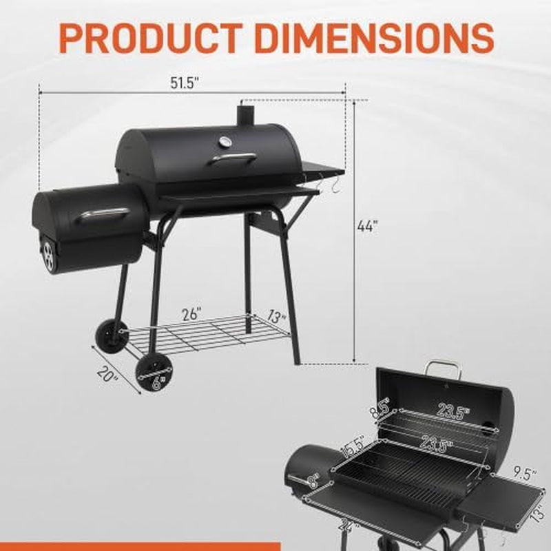 Barrel Charcoal Grill With Offset Smoker Large Capacity-4