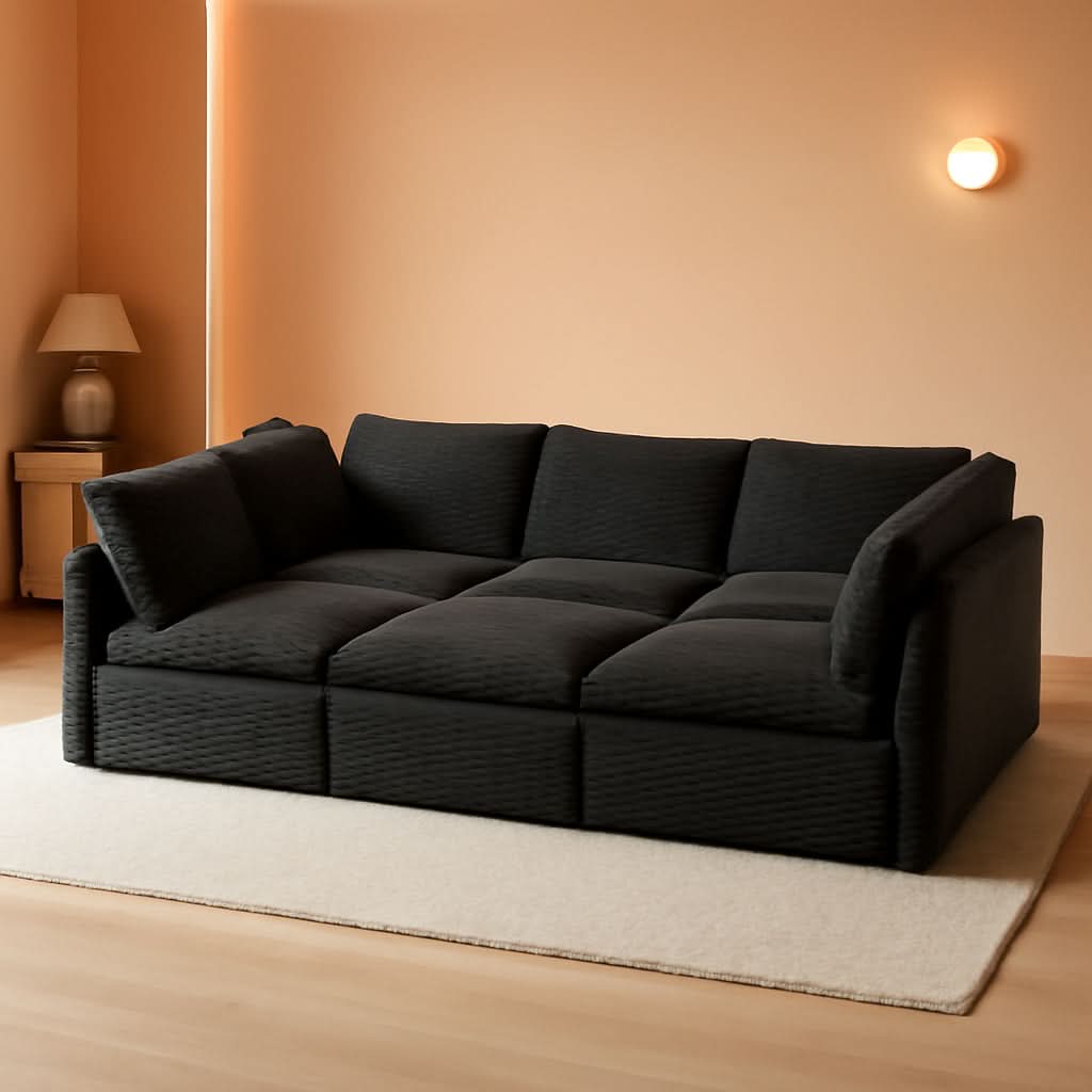 Modular Sectional Sofa Black Corduroy Convertible Sleeper-0