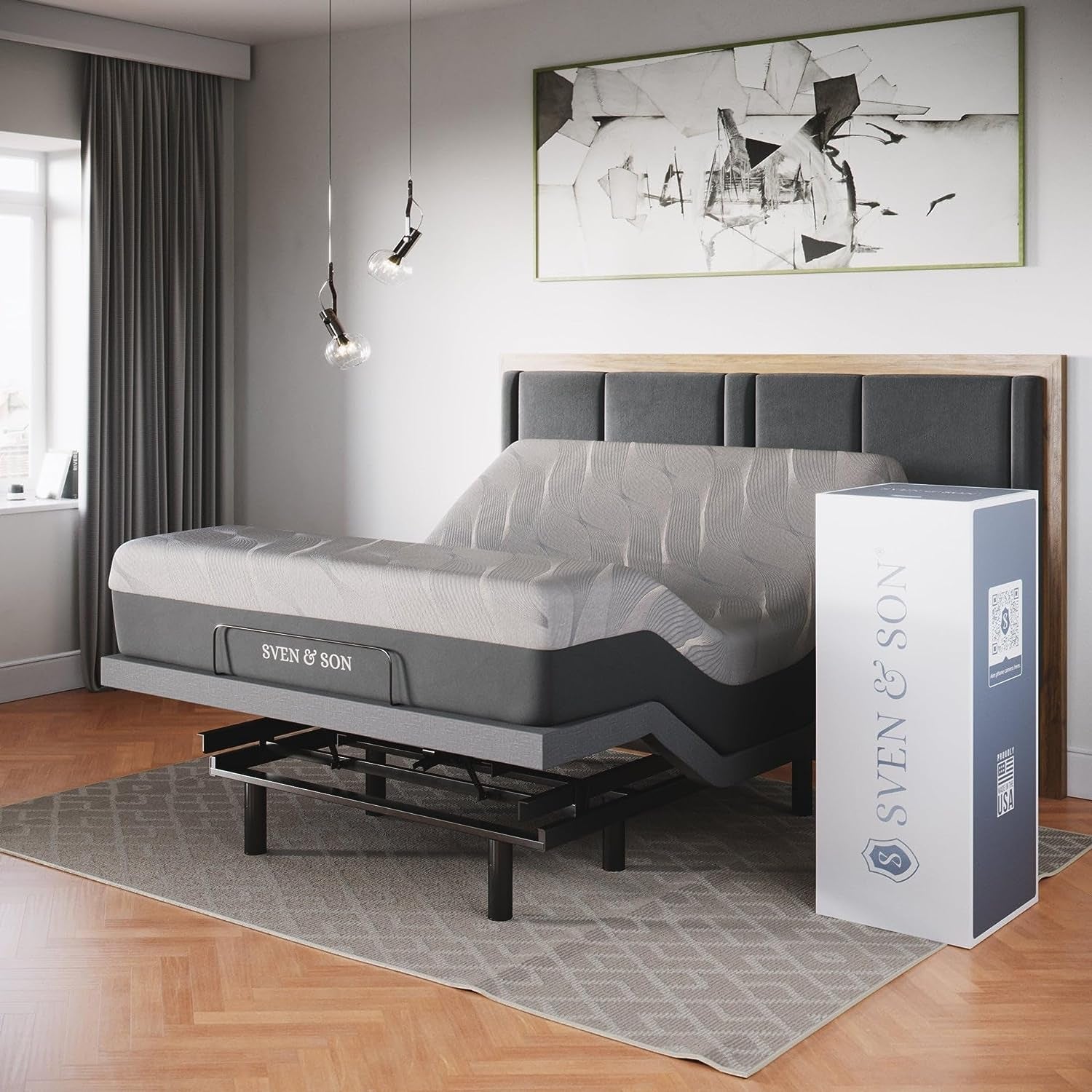 Sven & Son Classic Adjustable Bed Base, Head and Foot Lift, Massage, Under-Bed Lights, USB, Gel Memory, Zero Gravity Smart Frame - Queen + 12 Inch Memory Foam Matt (Medium)