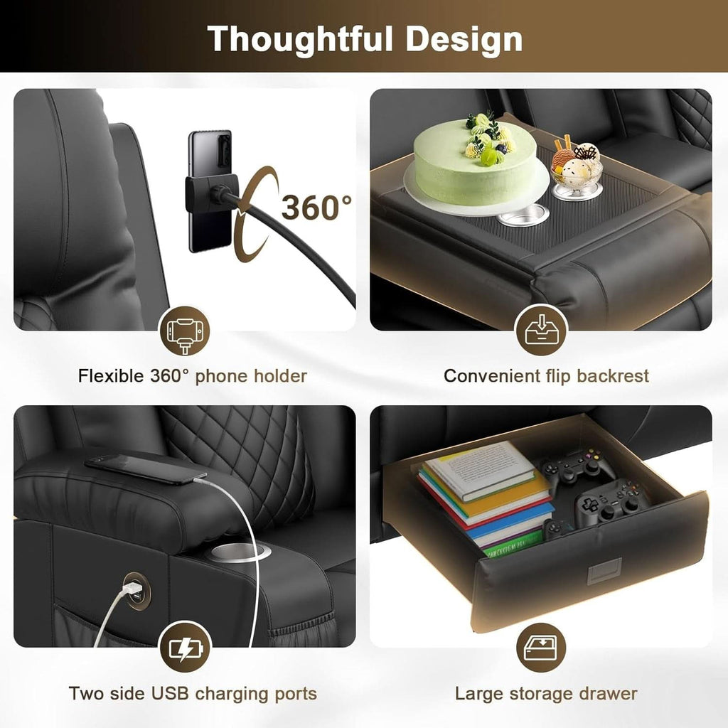 Three Seat Recliner Sofa With Flip Backrest And USB Ports-3