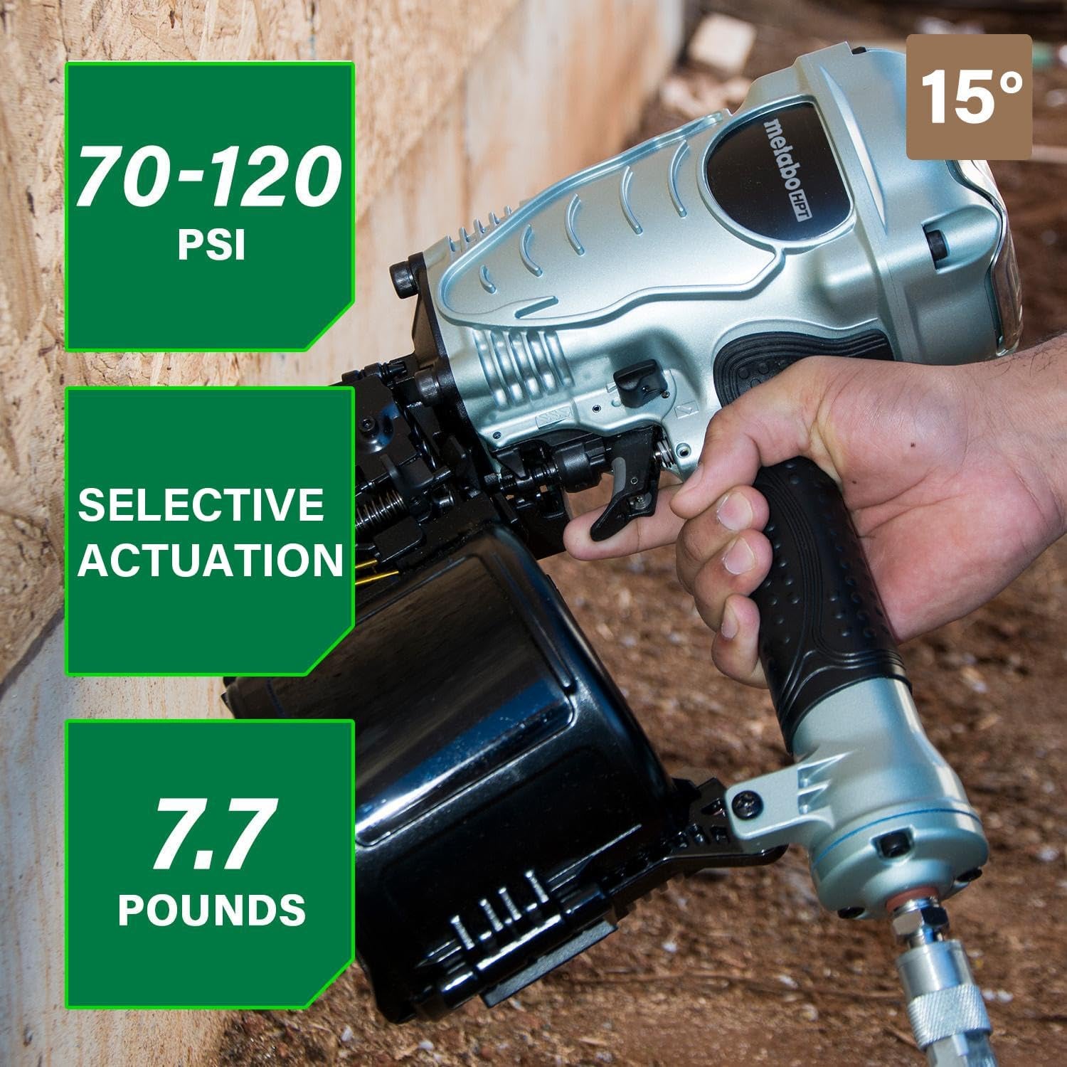 Metabo HPT Coil Framing Nailer, 15° Nails, NV90AGS | Pneumatic Power, Construction Tools, Roof Decking Support, Floor & Truss Applications, 1-3/4 to 3-1/2 In