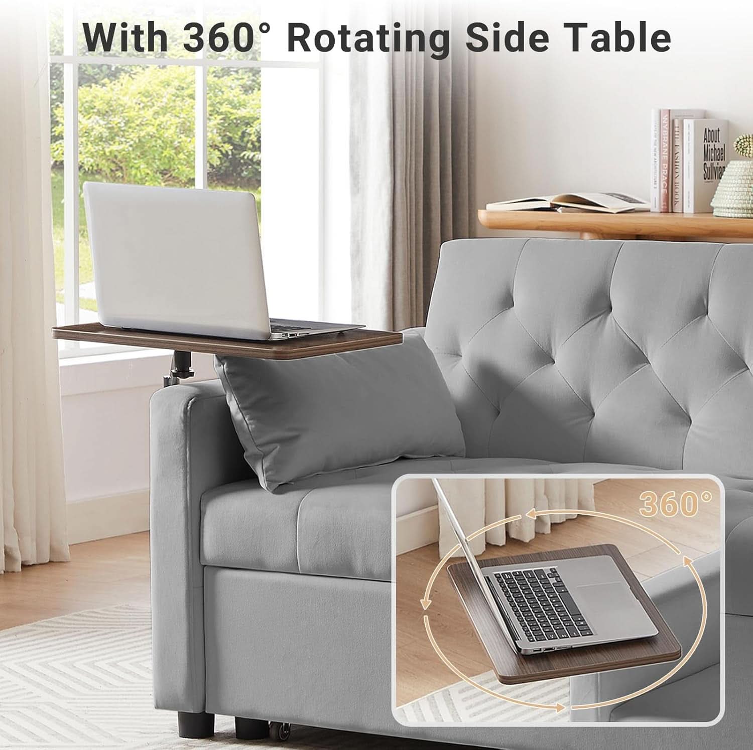 Grey Adjustable Backrest Convertible Sleeper Sofa Bed-3