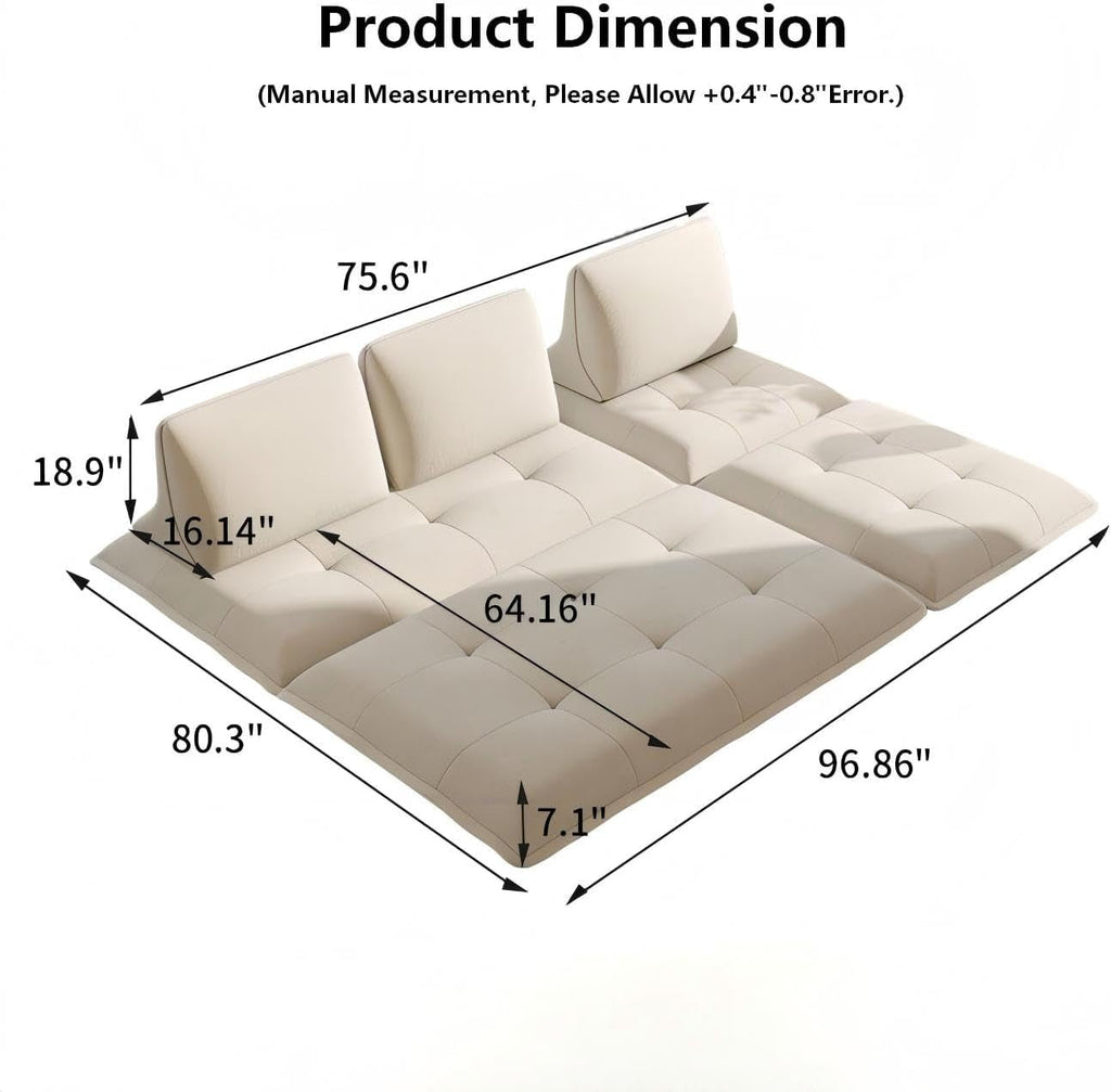 Beige Microfiber Sectional Sofa Daybed With Ottoman-1