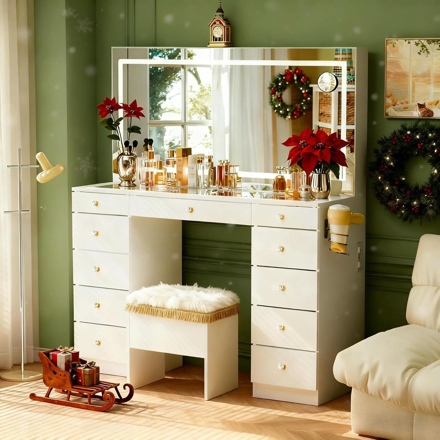 Elegant Translucent White Glass Vanity Desk Storage-1