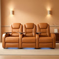 Orange Top Grain Leather Home Theater Seating Row Of Three USB Charger-0