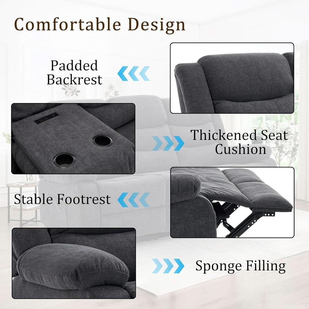 Grey Oversized 3 Seater Reclining Sofa With Console-4