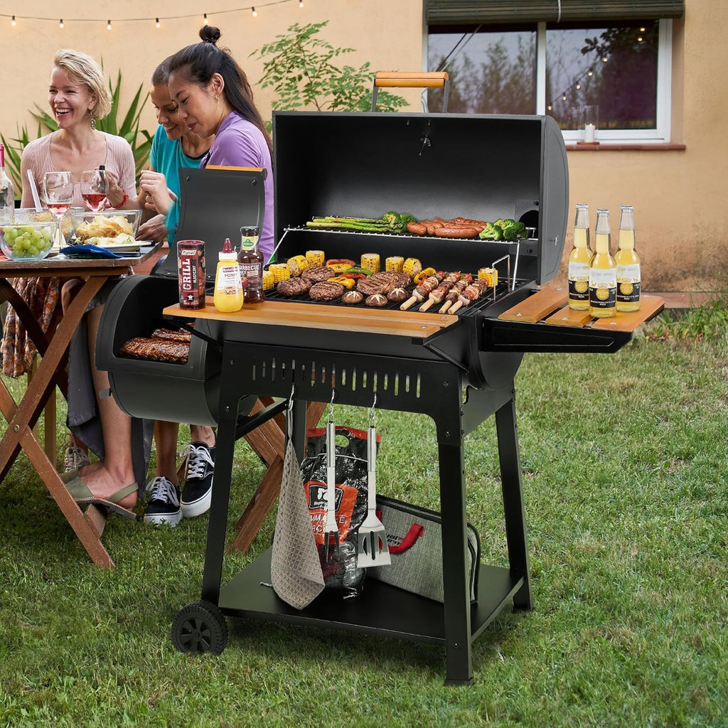 Barrel Charcoal Grill Outdoor Offset Smoker 824 SquareIn-2