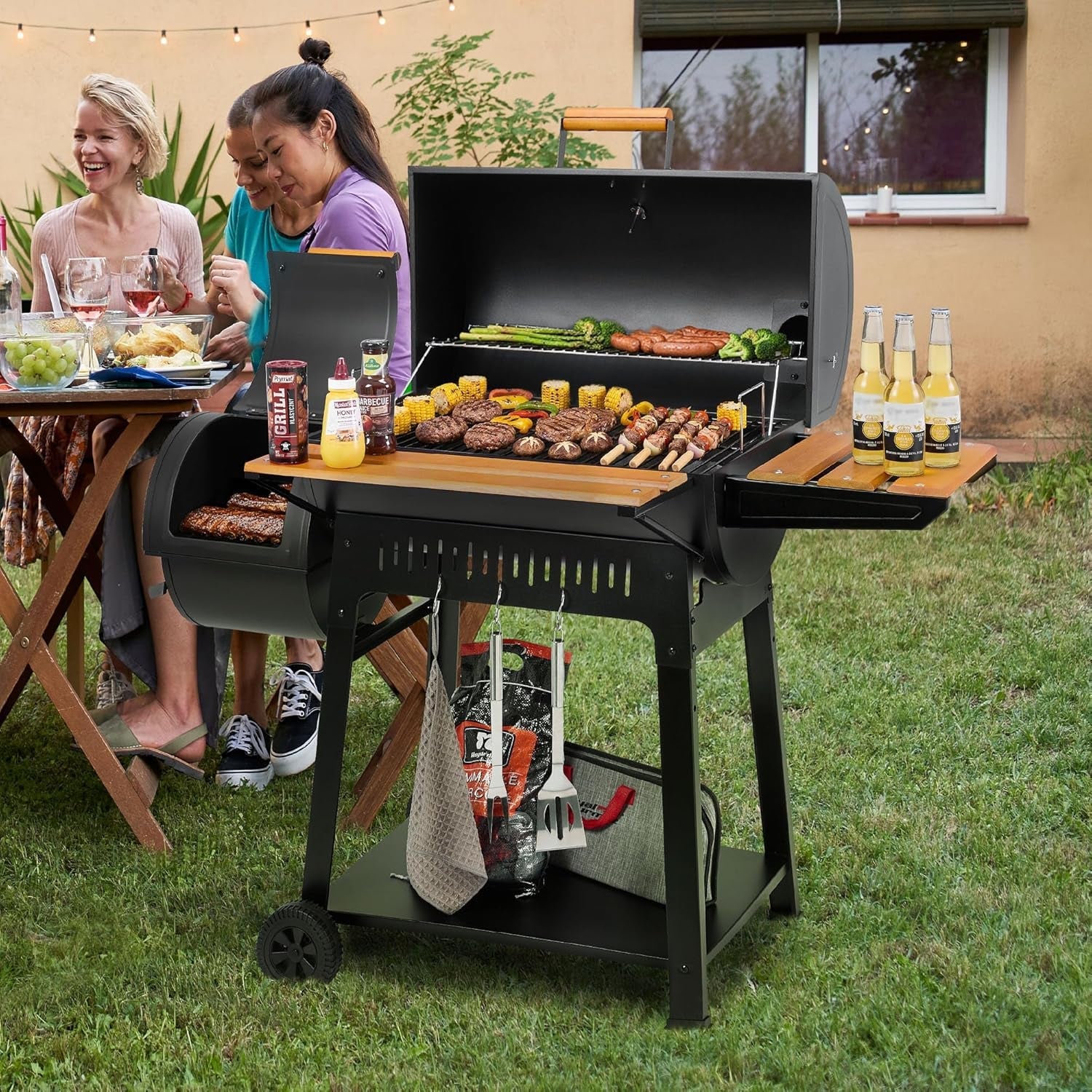Barrel Charcoal Grill Outdoor Offset Smoker 824 SquareIn-2