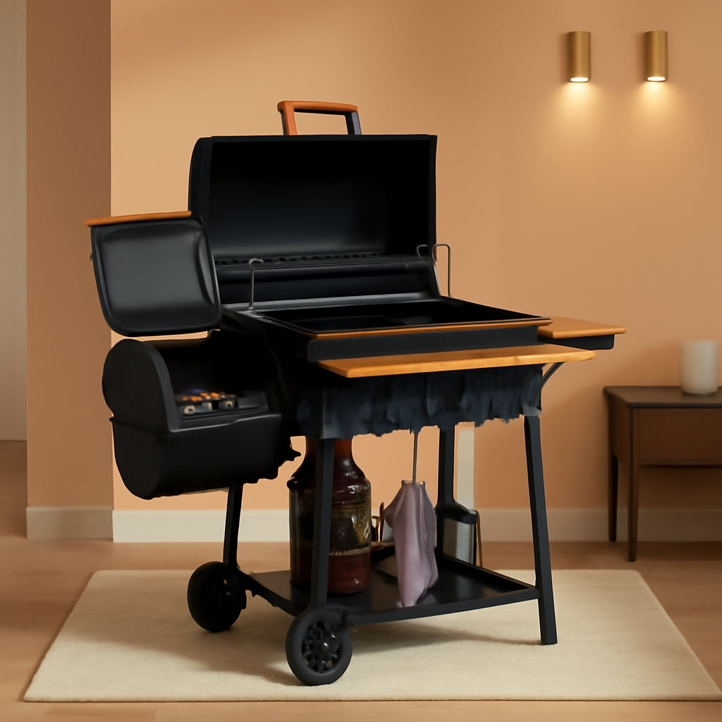 Barrel Charcoal Grill Outdoor Offset Smoker 824 SquareIn-0
