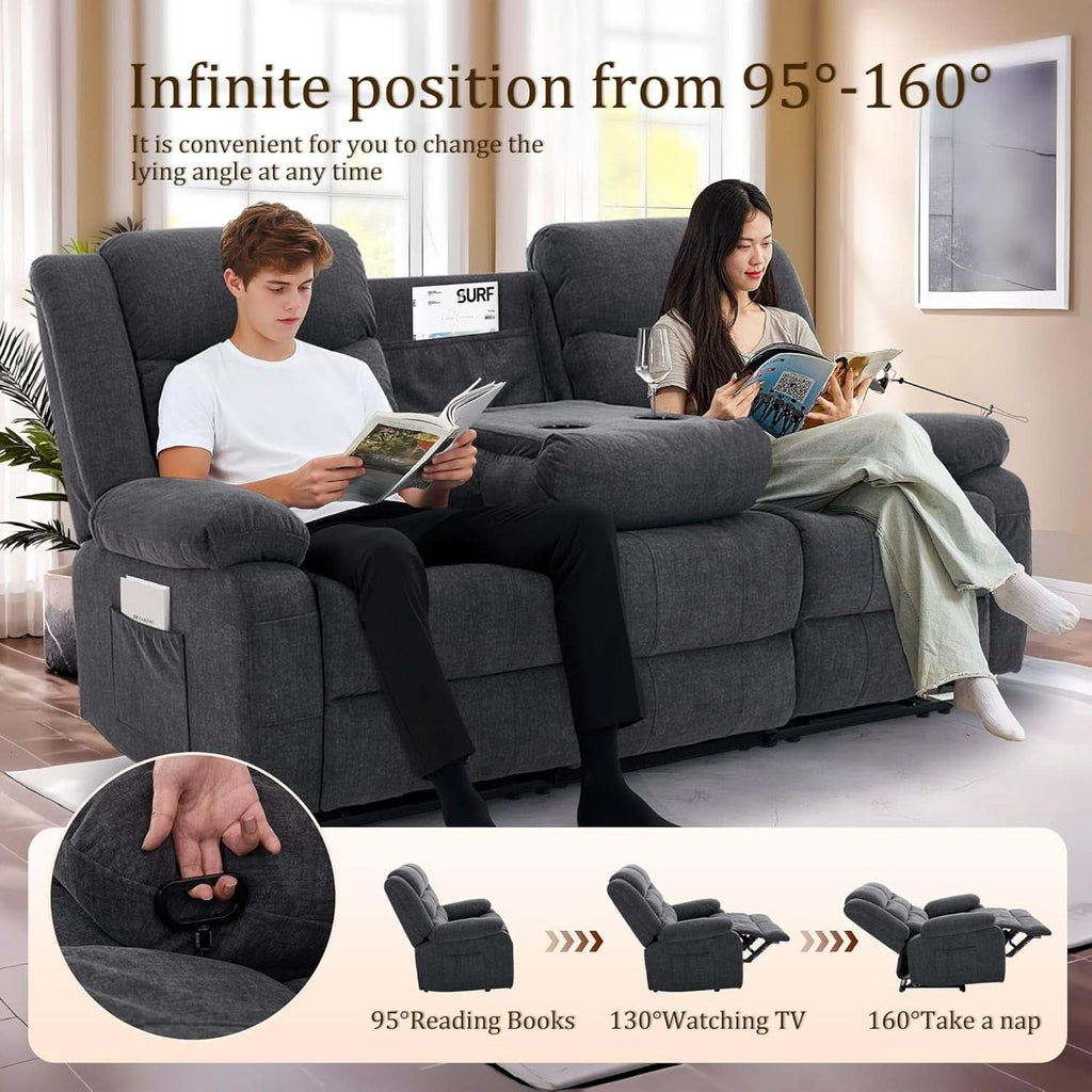 Grey Oversized 3 Seater Reclining Sofa With Console-2