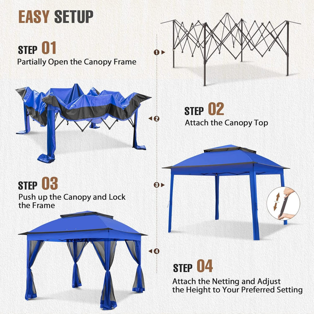11x11Ft Pop Up Gazebo Blue UV Protection Netting UPF50-1