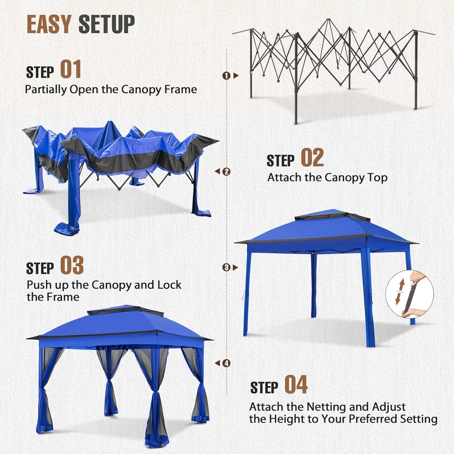 11x11Ft Pop Up Gazebo Blue UV Protection Netting UPF50-1