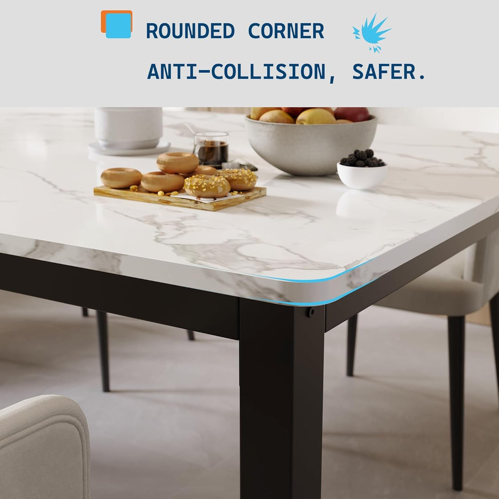 78 Inches Marble Industrial Rectangular Dining Table-3