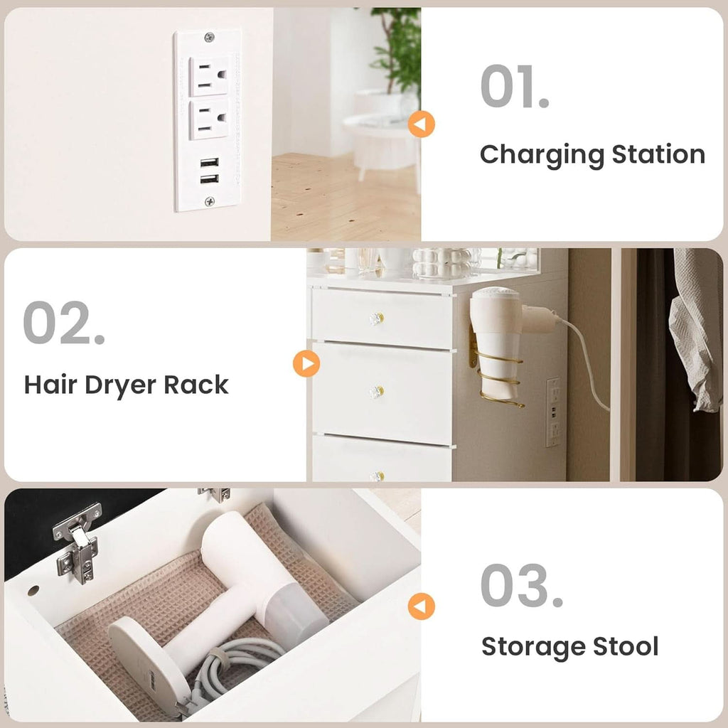 Elegant Translucent White Glass Vanity Desk Storage-3